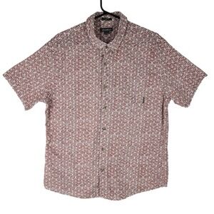 Eddie Bauer Short Sleeve Button Down Shirt L Men Burnt Orange White Classic Fit‎